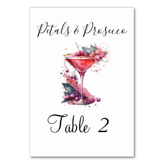 Petals & Prosecco Pink Brautparty Party Tischnummer (Vorderseite)