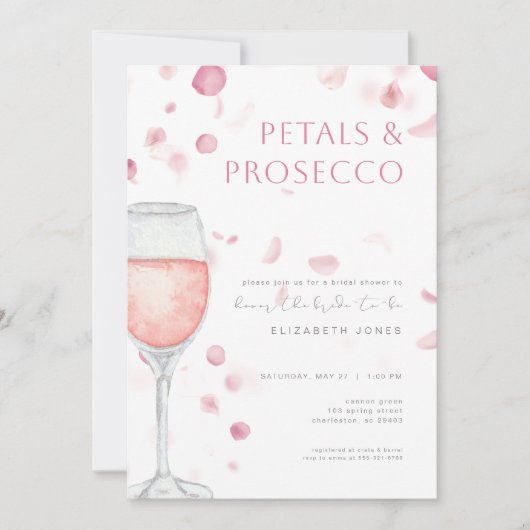 Petals & Prosecco Pink Bridal Dusche Einladung (Vorderseite)