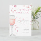 Petals & Prosecco Pink Bridal Dusche Einladung (Stehend Vorderseite)