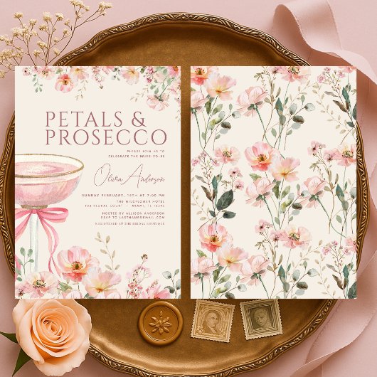 Petals & Prosecco Pink Coquette Bow Bridal Shower  Einladung