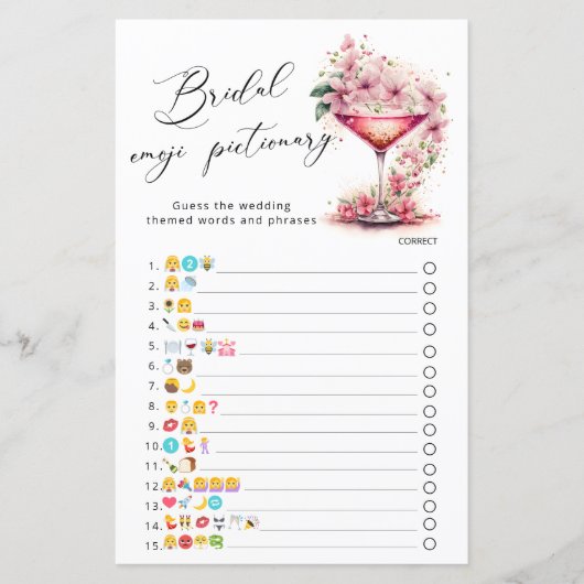 Petals & Prosecco Pink Flora Emoji Pictionary Game (Vorderseite)