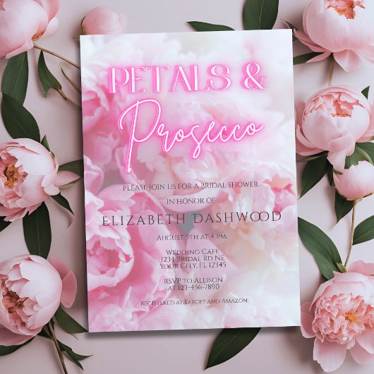 Petals & Prosecco Pink Neon Brautparty Einladung
