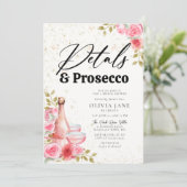 Petals Prosecco Pink Roses Gold Brautparty Einladung (Stehend Vorderseite)