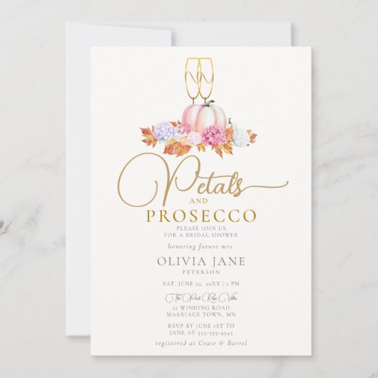 Petals Prosecco Pumpkin Floral Fall Brautparty Einladung (Vorderseite)