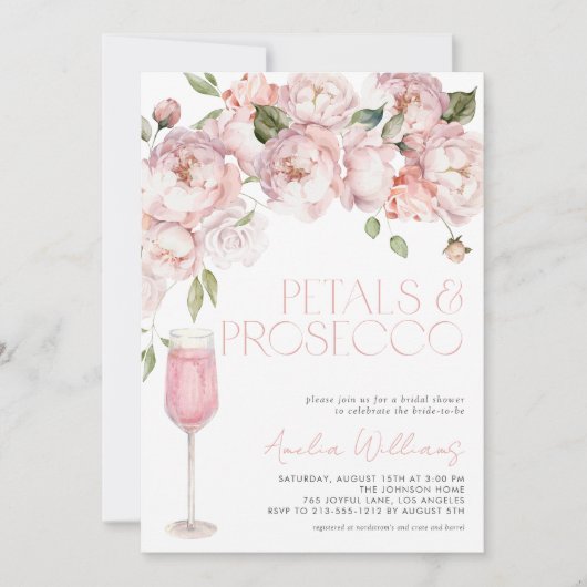 Petals & Prosecco QR Code Rosa Brautparty Einladung (Vorderseite)