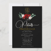 Petals Prosecco Red White Roses Dark Brautparty Einladung (Vorderseite)