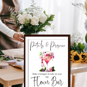 Petals & Prosecco Rosa Brautparty Blumenbar Poster