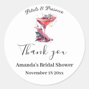 Petals & Prosecco Rosa Florale Brautparty  Runder Aufkleber