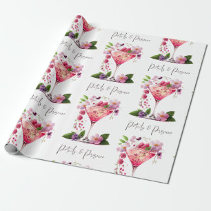 Petals & Prosecco Rosafarbenes Florales Brautbad  Geschenkpapier