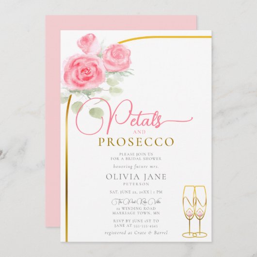 Petals Prosecco Rose Boho Arch Brautparty Einladung (Vorne/Hinten)