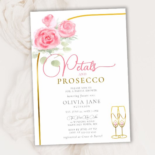 Petals Prosecco Rose Boho Gold Arch Brautparty Einladung