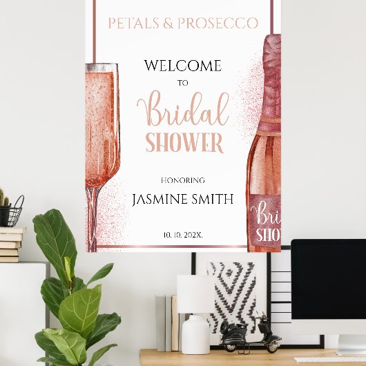 Petals & Prosecco Rose Gold Brautparty Willkommen Poster (Heimbüro)