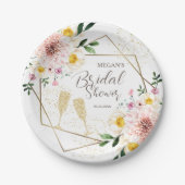 Petals & Prosecco | Rose Gold Floral Brautparty Pappteller (Vorderseite)