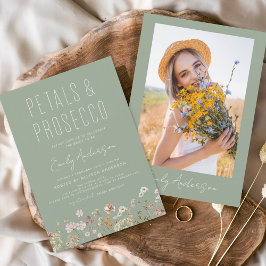 Petals & Prosecco Sage Green Wildblume Foto Einladung