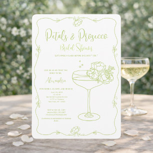 Petals Prosecco Salbei Handgezeichnete Brautparty Einladung