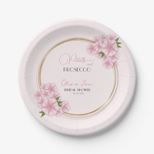 Petals & Prosecco Wasserfarbe Rosa Blumenstrauch Pappteller (Vorderseite)