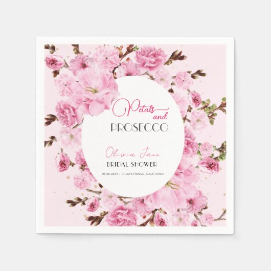Petals & Prosecco Wasserfarbe Rosa Blumenstrauch Serviette (Vorderseite)