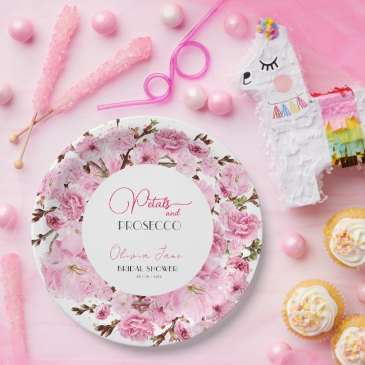 Petals & Prosecco Wasserfarben Pinkwhite Floral Ar Pappteller (Party)