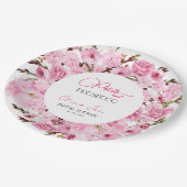 Petals & Prosecco Wasserfarben Pinkwhite Floral Ar Pappteller (Schrägansicht)