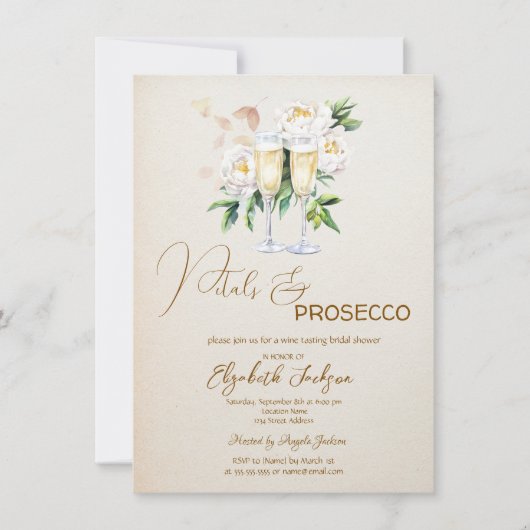 Petals & Prosecco Weiße Blume Champagner Einladung (Vorderseite)