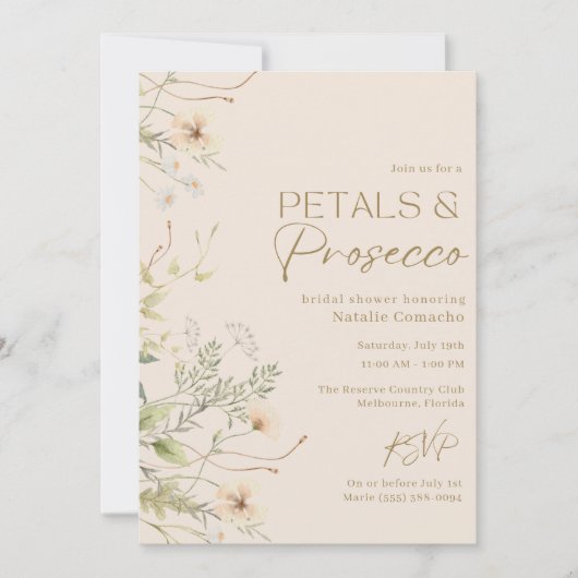 Petals Prosecco Wildblume Brautparty Party Einladung (Vorderseite)
