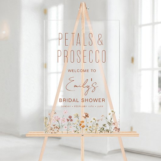 Petals Prosecco Wildblume Brautparty Willkommen Acrylschild