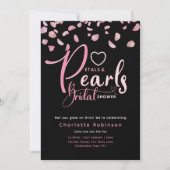 PETALS UND PEARLS Pink Black Chic Brautparty Einladung (Vorderseite)