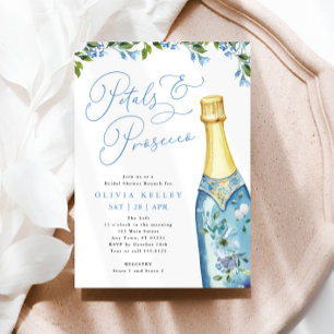 Petals und Prosecco Blue Painted Flasche Brunch Einladung