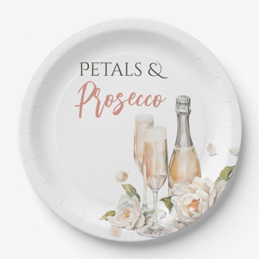 Petals und Prosecco Blush Pink Brautparty Pappteller (Vorderseite)