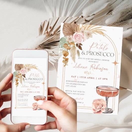 Petals und Prosecco Boho Bridal Dusche Einladung