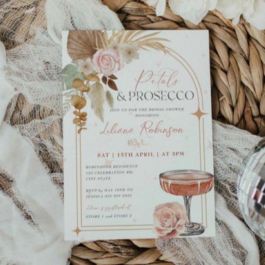 Petals und Prosecco Boho Bridal Dusche Einladung