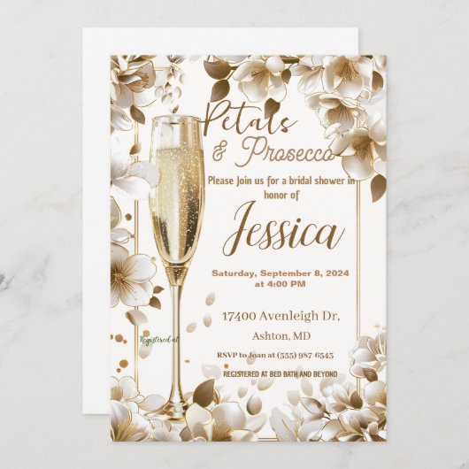 Petals und Prosecco Braudusche Einladung (Vorne/Hinten)
