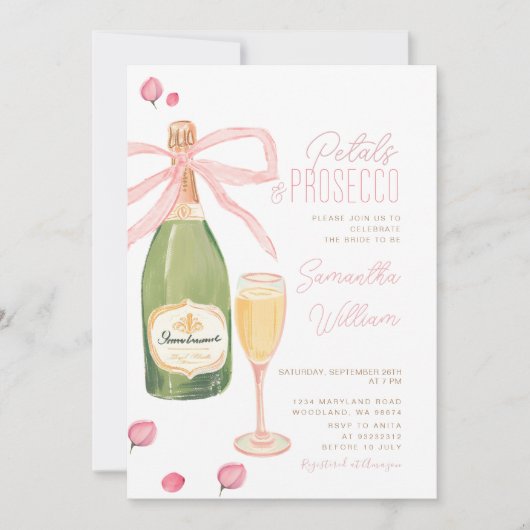 Petals und Prosecco Brautparty Brunch Einladung (Vorderseite)