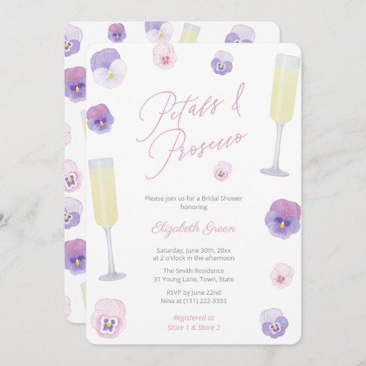 Petals und Prosecco Brautparty Brunch Party Einladung (Vorne/Hinten)