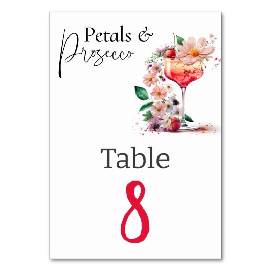 Petals und Prosecco Brautparty Brunch Tischnummer (Rückseite)