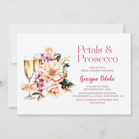 Petals und Prosecco-Brautparty Einladung (Vorderseite)
