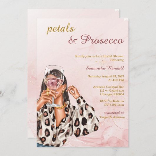 Petals und Prosecco-Brautparty Einladung (Vorne/Hinten)