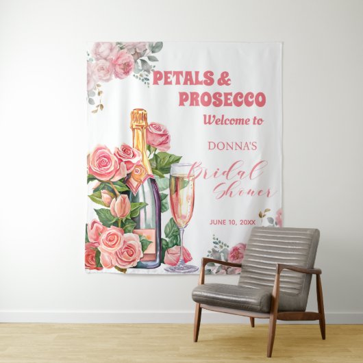 Petals und Prosecco Brautparty Hintergrund Wandteppich (Beispiel)