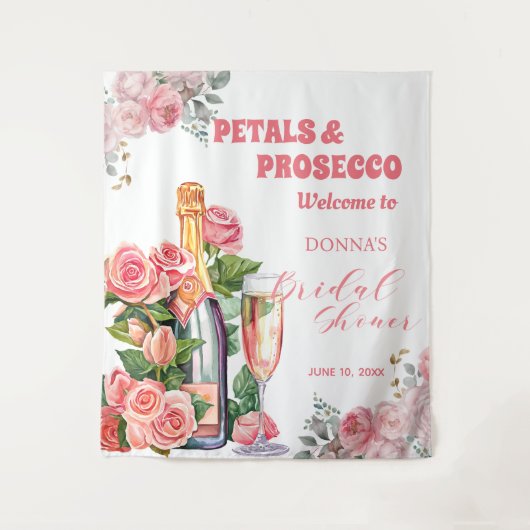 Petals und Prosecco Brautparty Hintergrund Wandteppich (Vorderseite)
