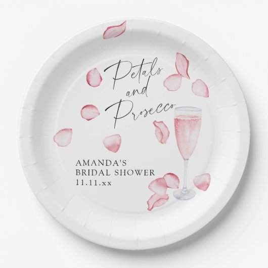 Petals und Prosecco-Brautparty Pappteller (Vorderseite)