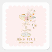 Petals und Prosecco Brautparty Personalisiert Quadratischer Aufkleber (Vorderseite)
