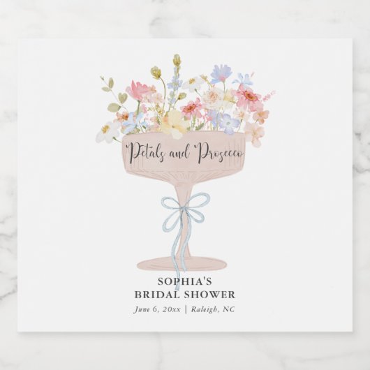 Petals und Prosecco Brautparty Personalisiert Schaumweinetikett (Einzelnes Label)