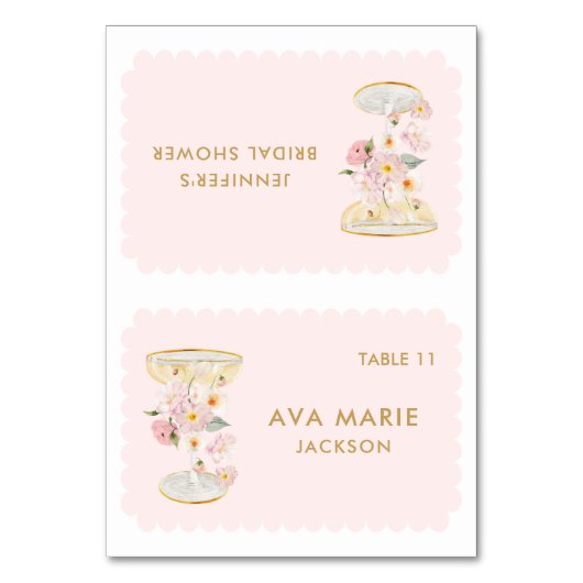 Petals und Prosecco-Brautparty-Platzkarten Tischnummer (Vorderseite)