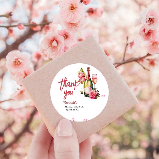 Petals und Prosecco Brautparty Vielen Dank Runder Aufkleber