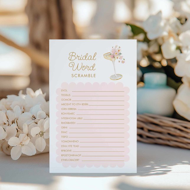 Petals und Prosecco Bridal Word Game (Petals and Prosecco Bridal word scramble game card)