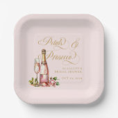 Petals und Prosecco Floral Elegantes Brautparty Pappteller (Vorderseite)