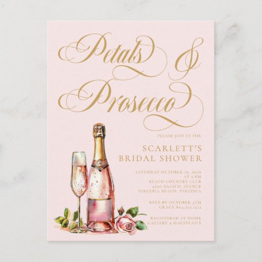Petals und Prosecco Floral Elegantes Brautparty Postkarte (Vorderseite)