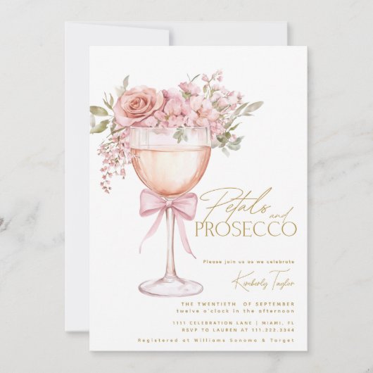 Petals und Prosecco Garden Rose Brautparty Einladung (Vorderseite)