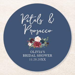 Petals und Prosecco Garten Florale Hochzeitsdusche Runder Pappuntersetzer