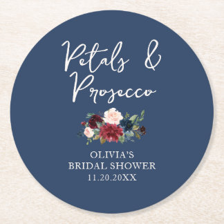 Petals und Prosecco Garten Florale Hochzeitsdusche Runder Pappuntersetzer
